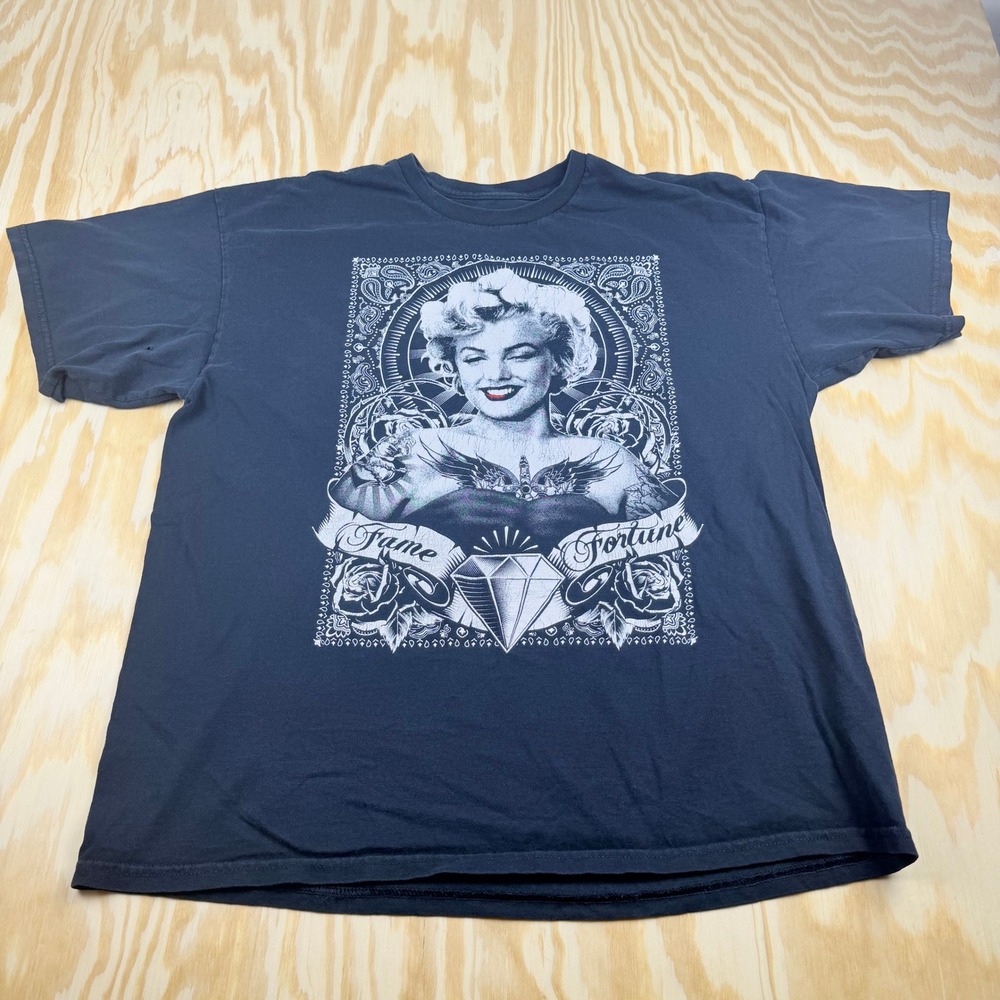 Marilyn Monroe Fame & Fortune Tattoo Graphic T-Shirt Black Mens XL Cotton